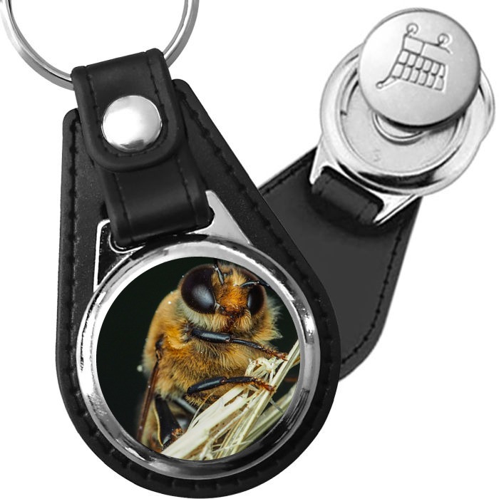 Porte-clé cuir avec médaillon insecte Abeille