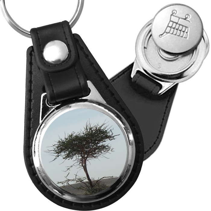Porte-clé cuir avec médaillon arbre Acacia