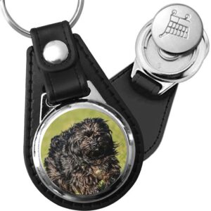 Porte-clé cuir avec médaillon chien Affenpinscher