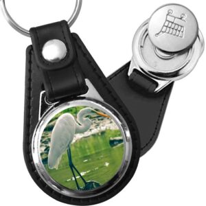 Porte-clé cuir avec médaillon oiseau Grande Aigrette