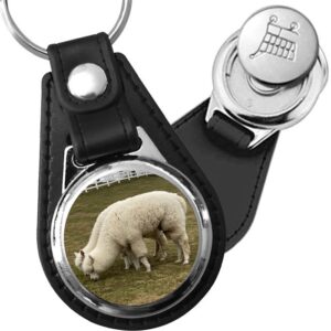 Porte-clé cuir avec médaillon mammifère Alpaga