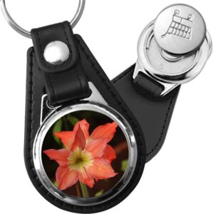 Porte-clé cuir avec médaillon fleur Amaryllis