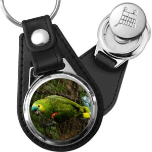 Porte-clé cuir avec médaillon oiseau Amazone