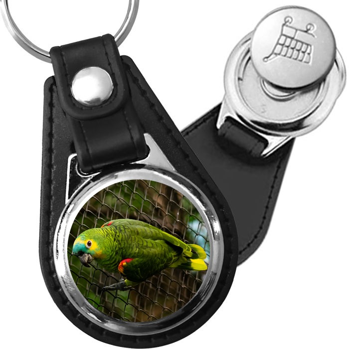 Porte-clé cuir avec médaillon oiseau Amazone