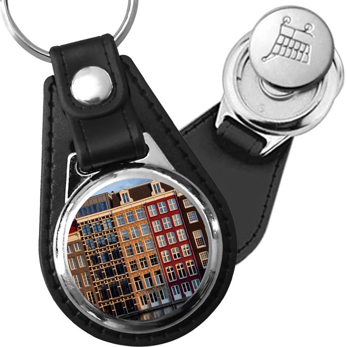Porte-clé cuir avec médaillon ville Amsterdam