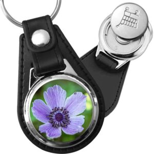 Porte-clé cuir avec médaillon fleur Anémone
