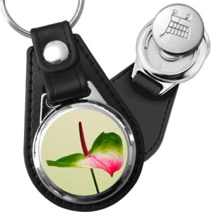 Porte-clé cuir avec médaillon fleur Anthurium