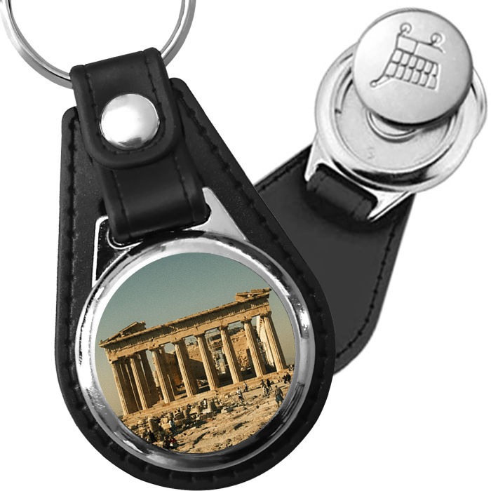 Porte-clé cuir avec médaillon ville Athènes