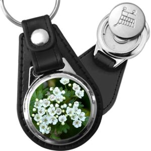 Porte-clé cuir avec médaillon arbre Aubépine