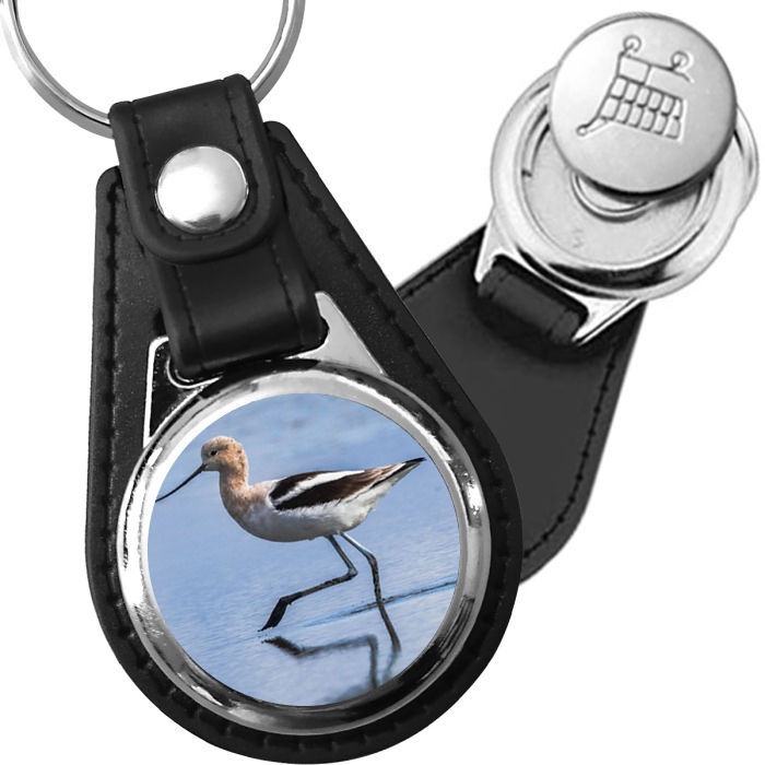 Porte-clé cuir avec médaillon oiseau Avocette