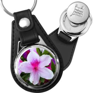 Porte-clé cuir avec médaillon fleur Azalée