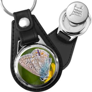 Porte-clé cuir avec médaillon insecte Azuré