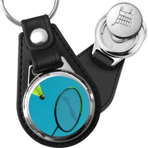 Porte-clé cuir avec médaillon sport Badminton