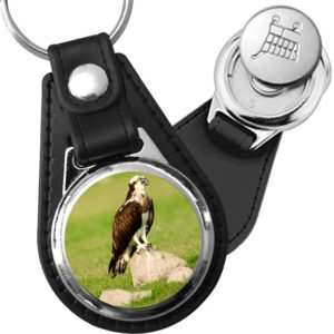 Porte-clé cuir avec médaillon oiseau Balbuzard