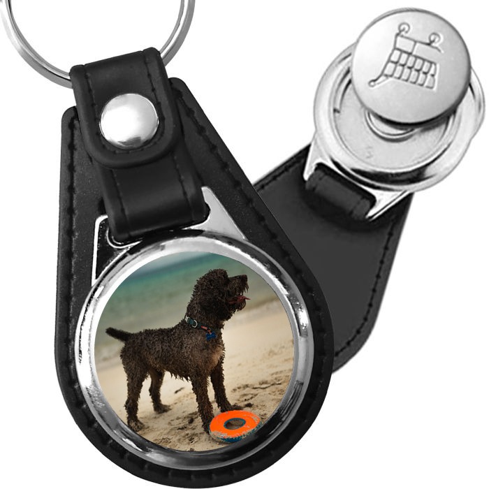Porte-clé cuir avec médaillon chien Barbet