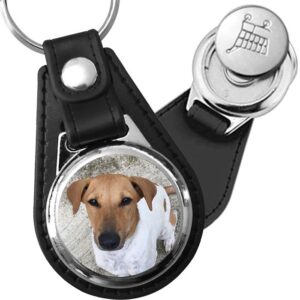 Porte-clé cuir avec médaillon chien Basenji