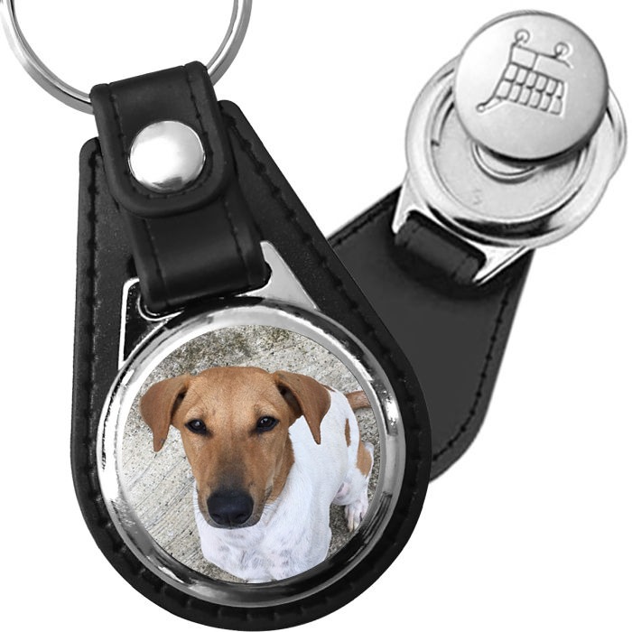 Porte-clé cuir avec médaillon chien Basenji