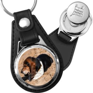 Porte-clé cuir avec médaillon chien Basset Hound