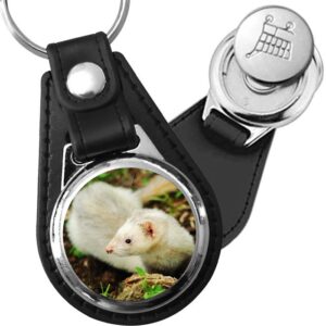 Porte-clé cuir avec médaillon mammifère Belette