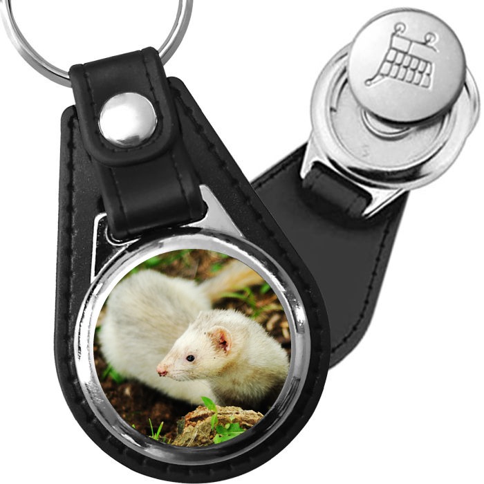Porte-clé cuir avec médaillon mammifère Belette