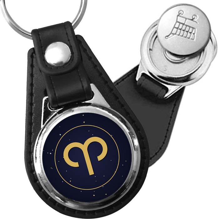 Porte-clé cuir médaillon Zodiaque Bélier – Étoilé
