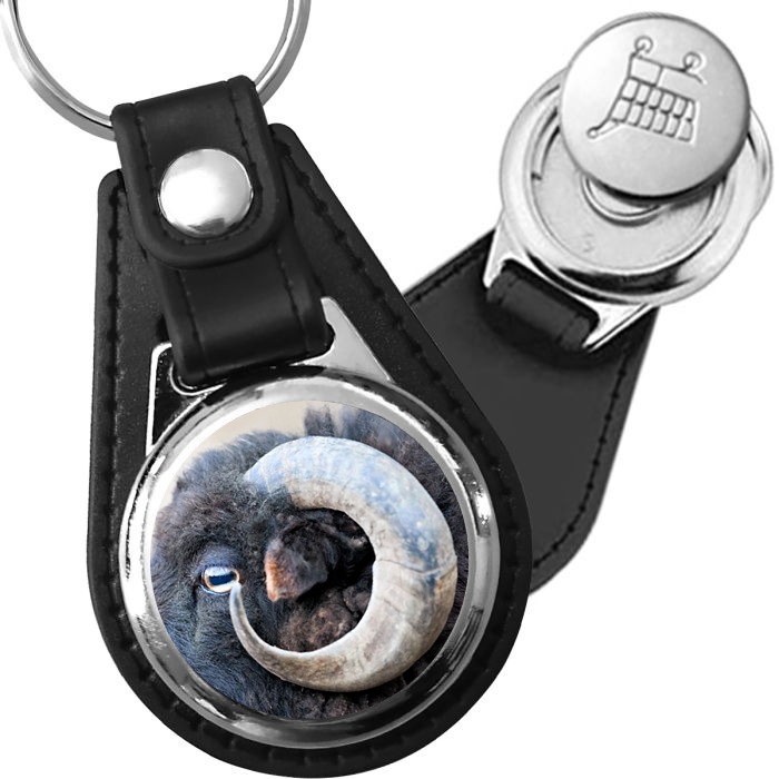 Porte-clé cuir avec médaillon mammifère Bélier