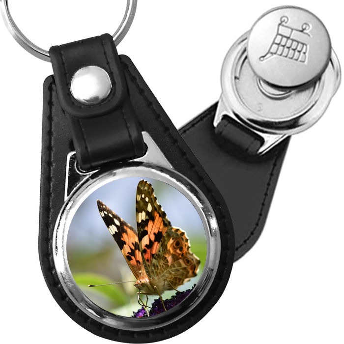 Porte-clé cuir avec médaillon insecte Belle-Dame