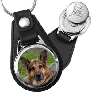 Porte-clé cuir avec médaillon chien Berger Allemand