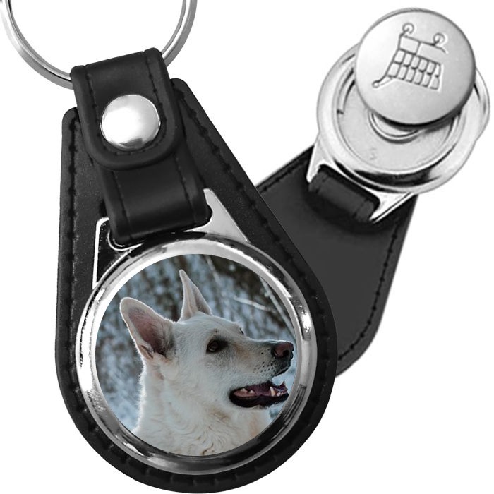 Porte-clé cuir avec médaillon chien Berger Blanc Suisse