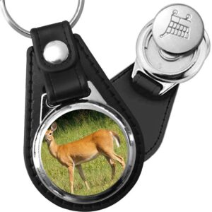 Porte-clé cuir avec médaillon mammifère Biche