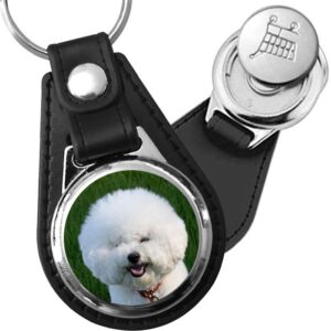 Porte-clé cuir avec médaillon chien Bichon Frisé