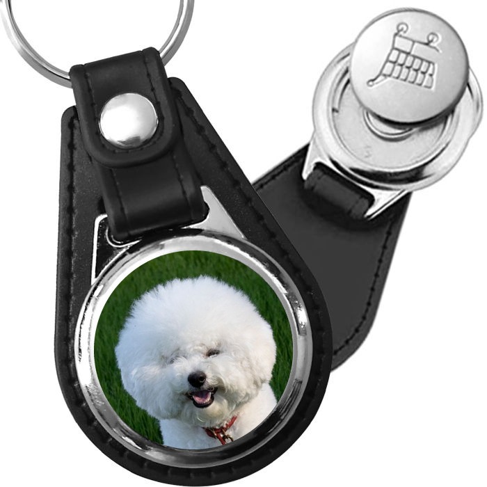 Porte-clé cuir avec médaillon chien Bichon Frisé