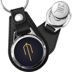 Porte-clé cuir médaillon viking gravé Bind-rune Force