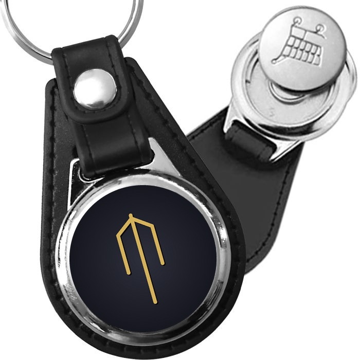 Porte-clé cuir médaillon viking gravé Bind-rune Force