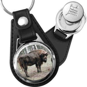 Porte-clé cuir avec médaillon mammifère Bison