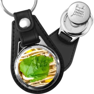 Porte-clé cuir avec médaillon insecte Bombyx