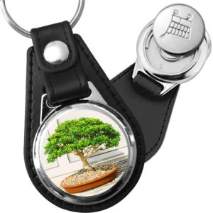 Porte-clé cuir médaillon zen Bonsaï