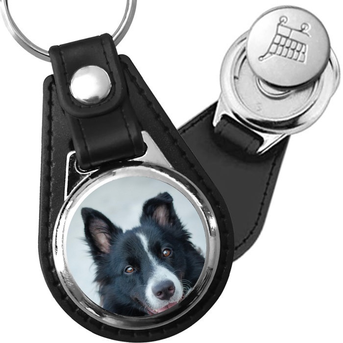 Porte-clé cuir avec médaillon chien Border Collie