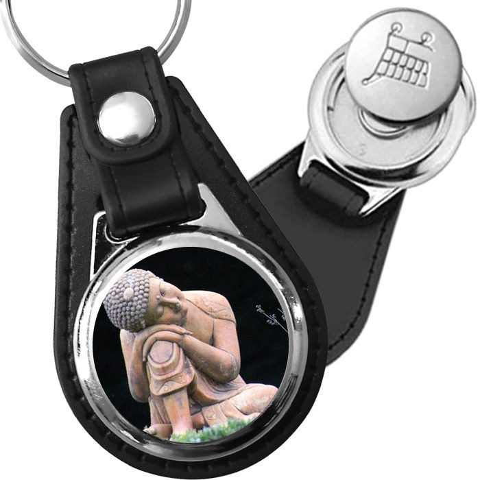 Porte-clé cuir médaillon zen Bouddha