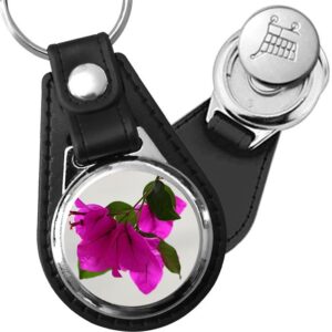 Porte-clé cuir avec médaillon fleur Bougainvillier