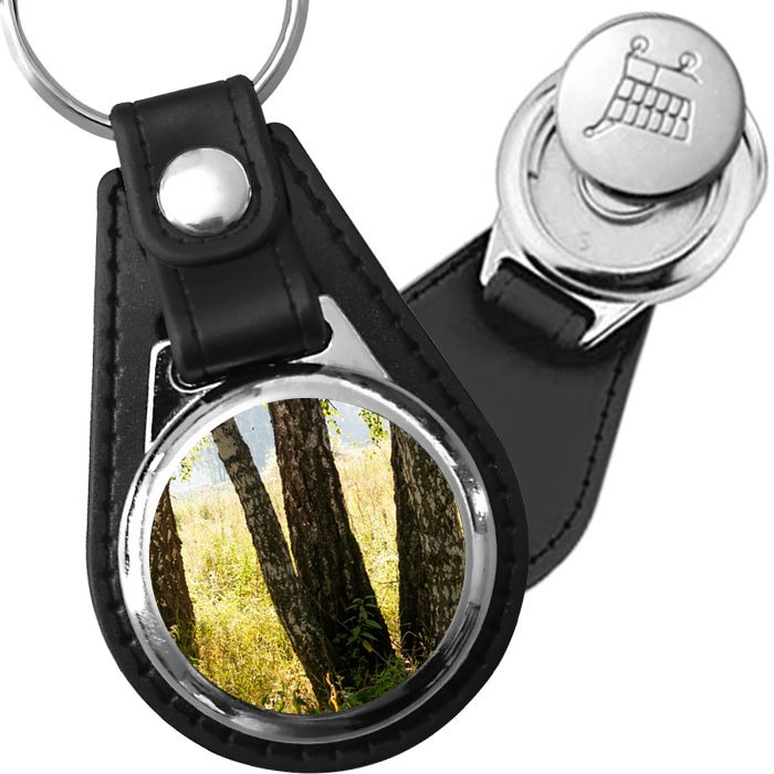 Porte-clé cuir avec médaillon arbre Bouleau