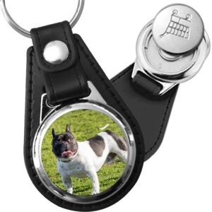 Porte-clé cuir avec médaillon chien Bouledogue Français