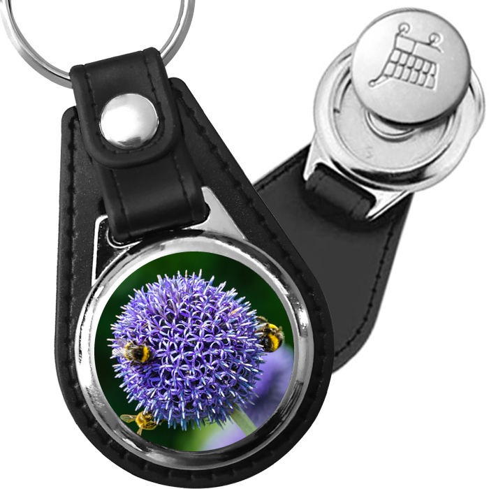 Porte-clé cuir avec médaillon insecte Bourdon