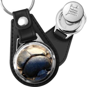 Porte-clé cuir avec médaillon insecte Bousier