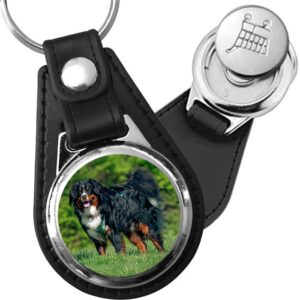 Porte-clé cuir avec médaillon chien Bouvier Bernois