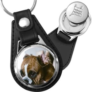 Porte-clé cuir avec médaillon chien Boxer