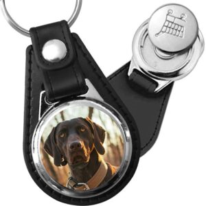 Porte-clé cuir avec médaillon chien Braque Allemand