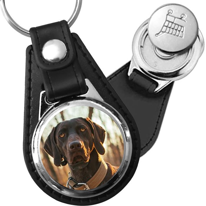 Porte-clé cuir avec médaillon chien Braque Allemand
