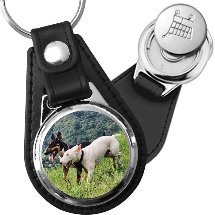 Porte-clé cuir avec médaillon chien Bull Terrier