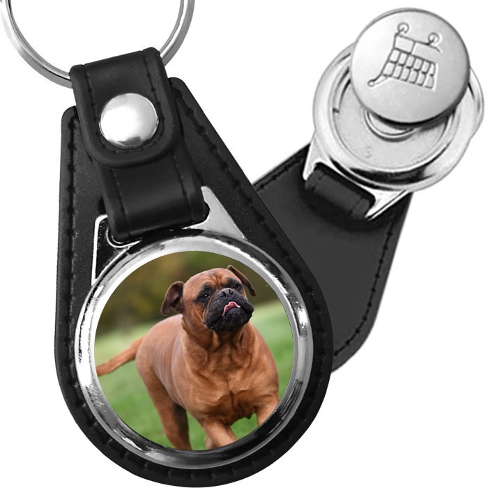 Porte-clé cuir avec médaillon chien Bullmastiff